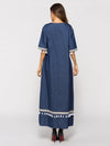 Mid-sleeve Fringed Denim Dress