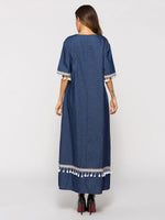 Mid-sleeve Fringed Denim Dress