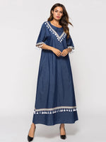 Mid-sleeve Fringed Denim Dress