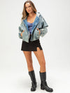 Acid-Wash Hooded Denim Bomber Jacket