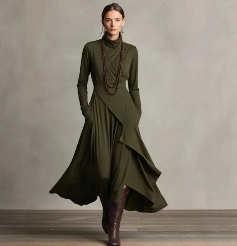 Cross Sleeve High Neck Evening Dress