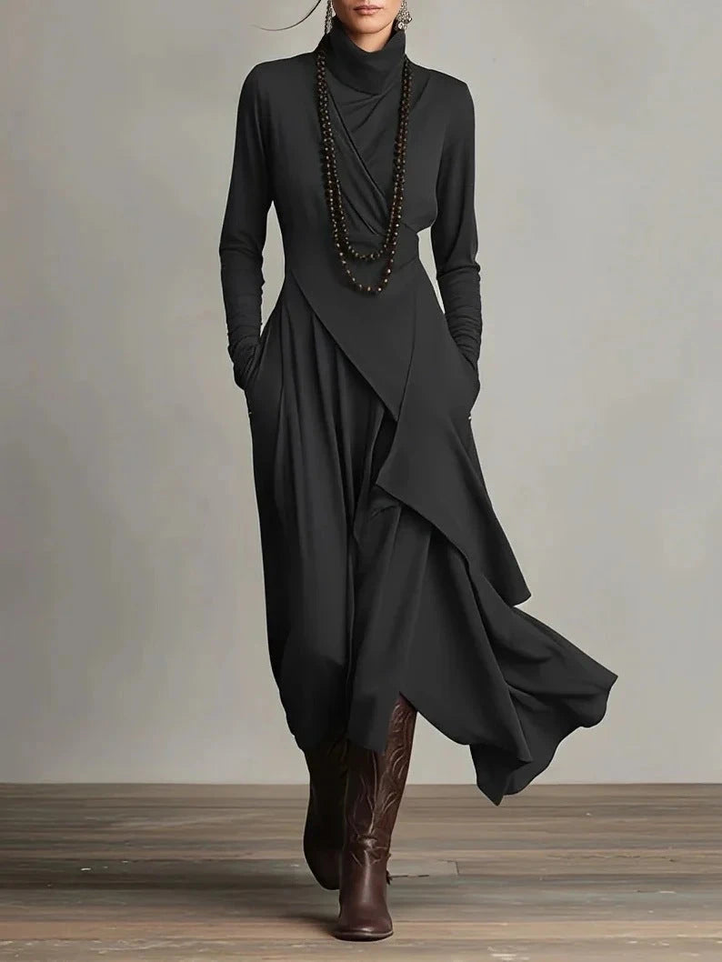 Cross Sleeve High Neck Evening Dress