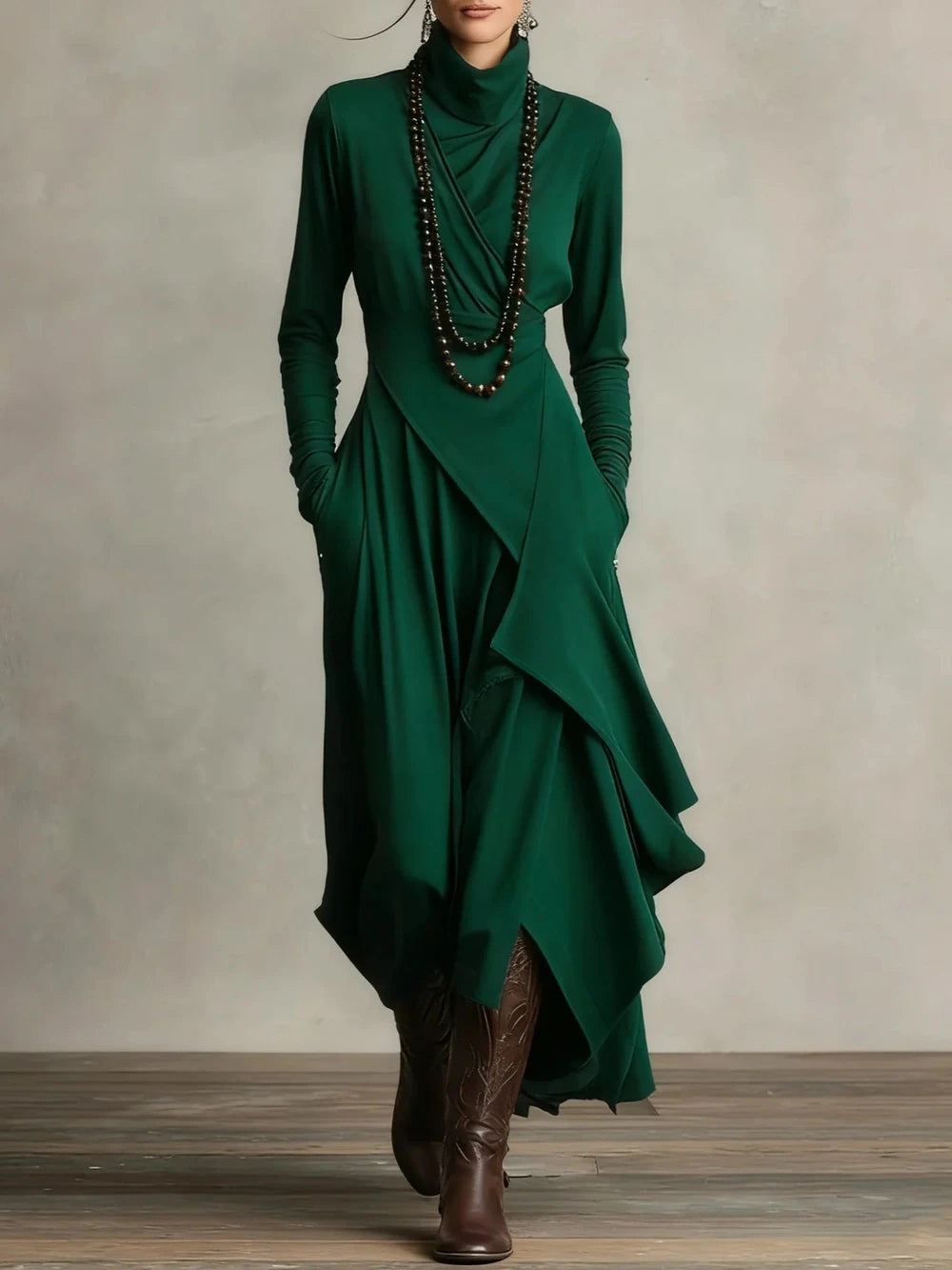 Cross Sleeve High Neck Evening Dress