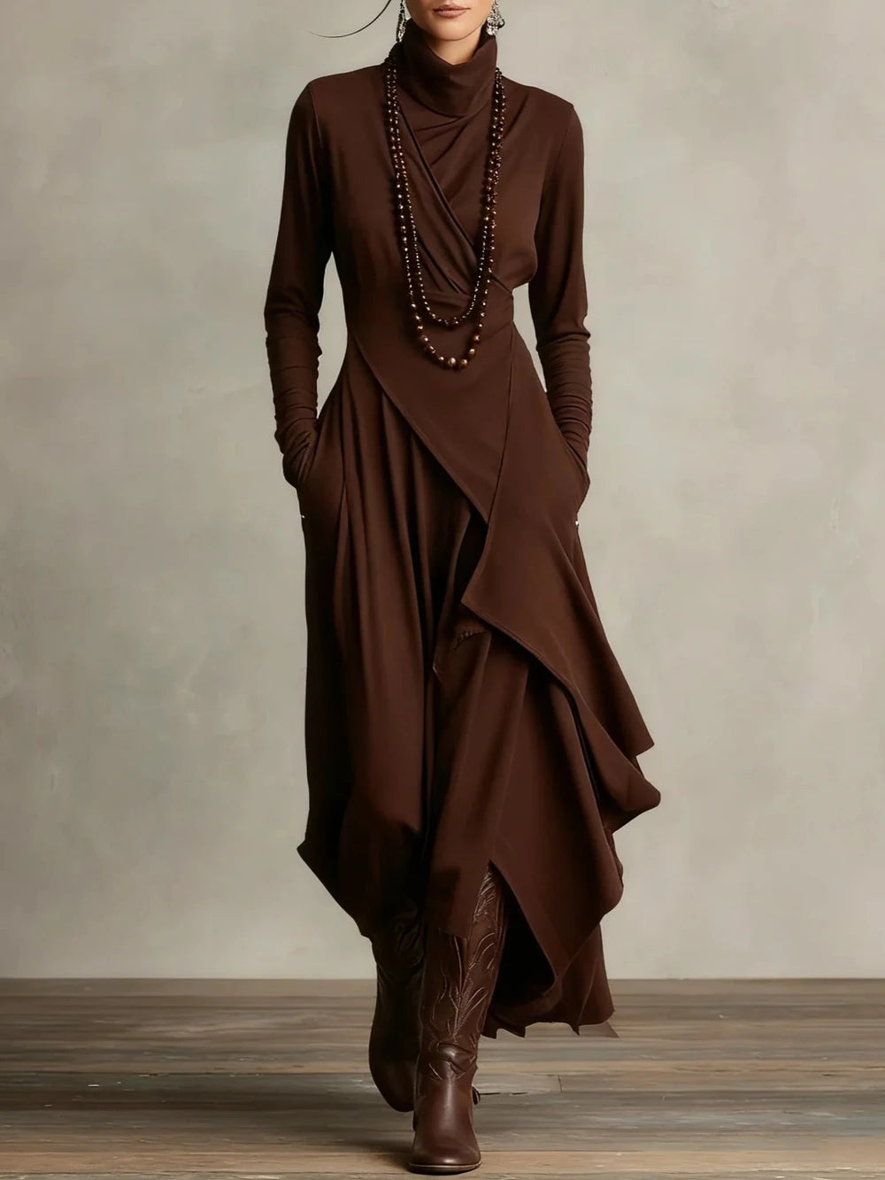 Cross Sleeve High Neck Evening Dress