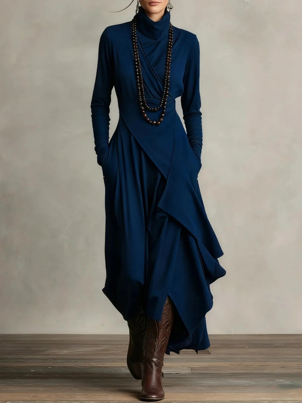 Cross Sleeve High Neck Evening Dress