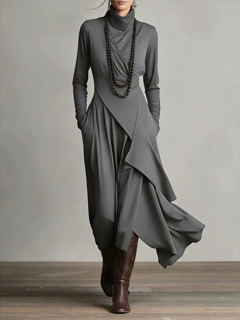 Cross Sleeve High Neck Evening Dress