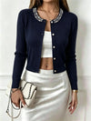 Beaded Crew Neck Cable Knit Cardigan