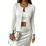 Beaded Crew Neck Cable Knit Cardigan
