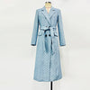 Light Blue Tweed Belted Long Coat