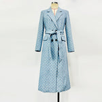 Light Blue Tweed Belted Long Coat