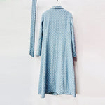 Light Blue Tweed Belted Long Coat