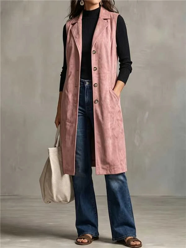 Sleeveless Mid-Length Blazer Vest
