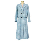 Light Blue Tweed Belted Long Coat