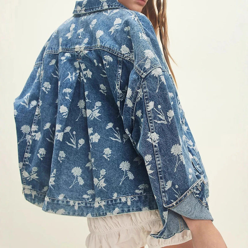 Floral Print Oversized Denim Jacket