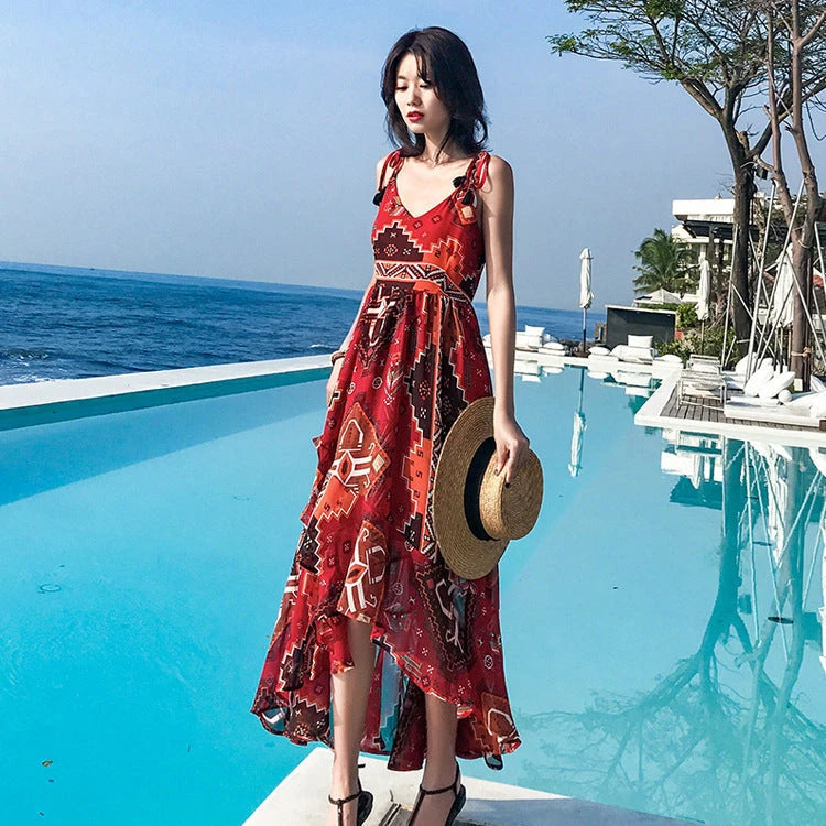 Chiffon High Waist Suspender Dress