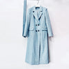 Light Blue Tweed Belted Long Coat