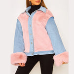 Plush Denim Stitching Warm Jacket