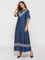 Mid-sleeve Fringed Denim Dress