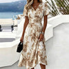 Short Sleeve V Neck Flared Dress