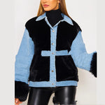 Plush Denim Stitching Warm Jacket